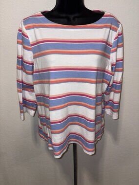 Croft & Barrow Top Blouse Women XL Round Neck Striped Long Sleeves Cotton